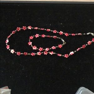 Pink flower necklace and bracelet set